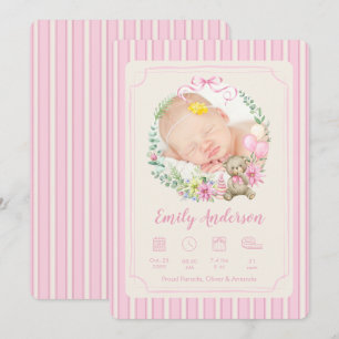 Pink Newborn Birth Photo Boy Baby Announcement
