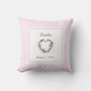 Pink newborn pillow monogrammed with date