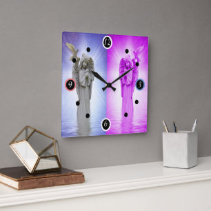 Pink Night and Day Angel Square Wall Clock