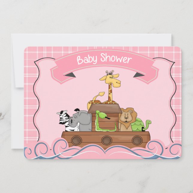 Pink Noah's Ark Baby Shower Invitation (Front)