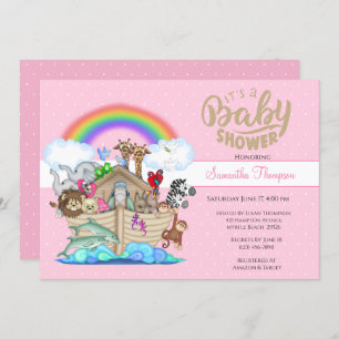 Pink Noah's Ark Baby Shower Invitation