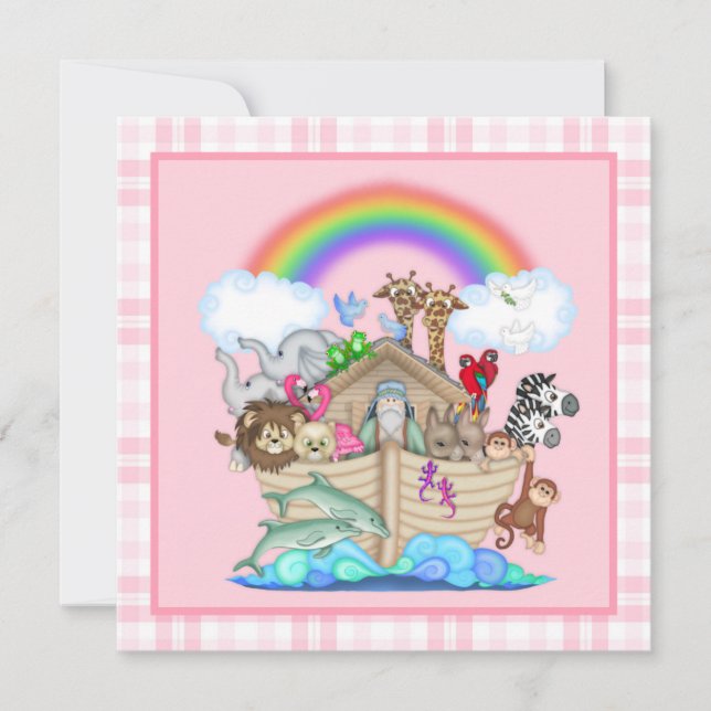 Pink Noah's Ark Baby Shower Invitation (Front)