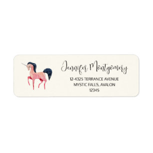 Pink Nordic Unicorn with Black Mane Address Return Address Label