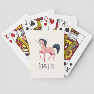 Pink Nordic Unicorn with Black Mane Playing Cards