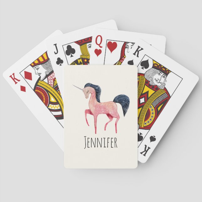 Pink Nordic Unicorn with Black Mane Playing Cards (Back)
