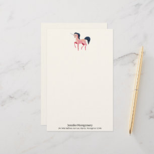 Pink Nordic Unicorn with Black Mane Stationery