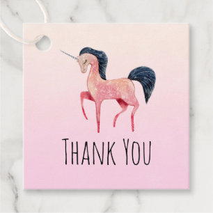 Pink Nordic Unicorn with Black Mane Thank You Favour Tags