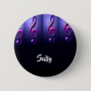 Pink notes on strings 6 cm round badge