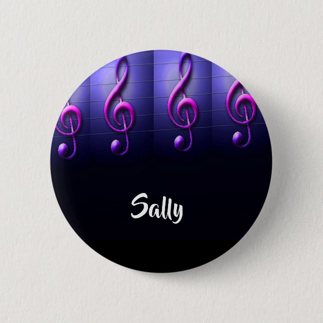 Pink notes on strings 6 cm round badge (Front)
