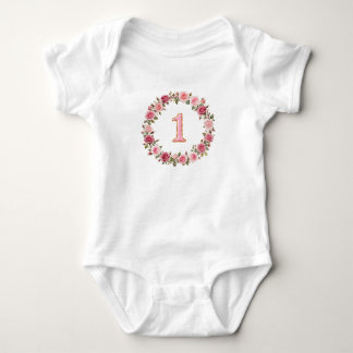 Pink Number 1 Gold Border Elegant Design Baby Bodysuit