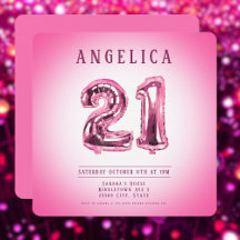 Pink Number Balloons 21st Birthday Invitation