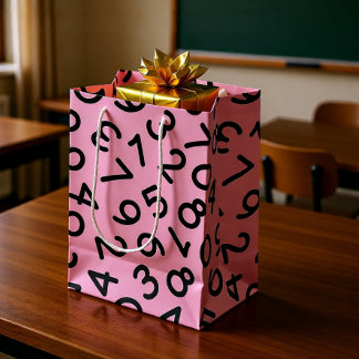 Pink Number Pattern  – Cute Math Design  Medium Gift Bag