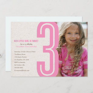 Pink Number Three Birthday Party Invitation