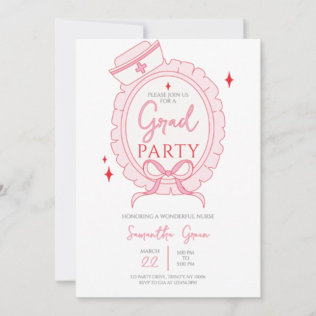 Pink Nurse Graduation Party Invitation (Front)