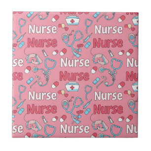 Pink Nurse Life Seamless Pattern (1) Ceramic Tile