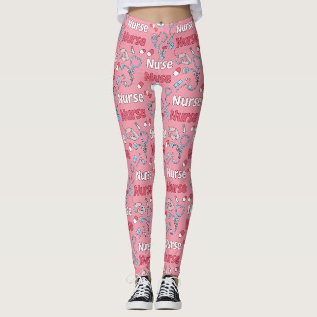 Pink Nurse Life Seamless Pattern (1) Leggings (Front)