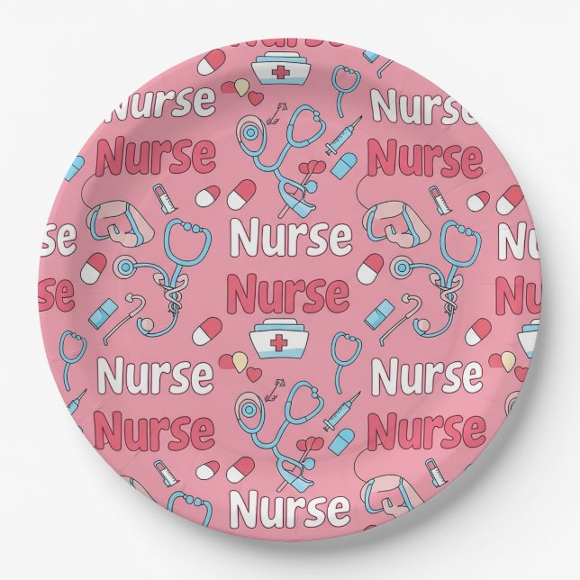 Pink Nurse Life Seamless Pattern (1) Paper Plate (Front)