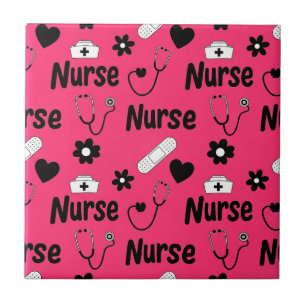 Pink Nurse Life Seamless Pattern (2) Ceramic Tile
