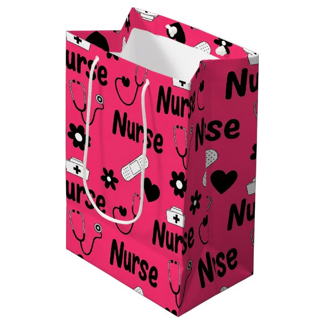 Pink Nurse Life Seamless Pattern (2) Medium Gift Bag (Front Angled)