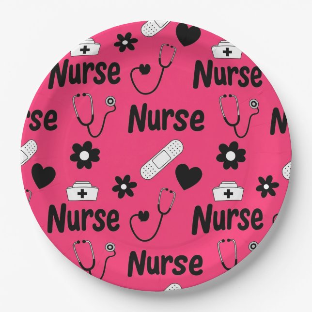 Pink Nurse Life Seamless Pattern (2) Paper Plate (Front)