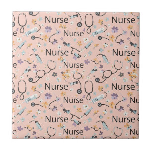 Pink Nurse Life Seamless Pattern (3) Ceramic Tile