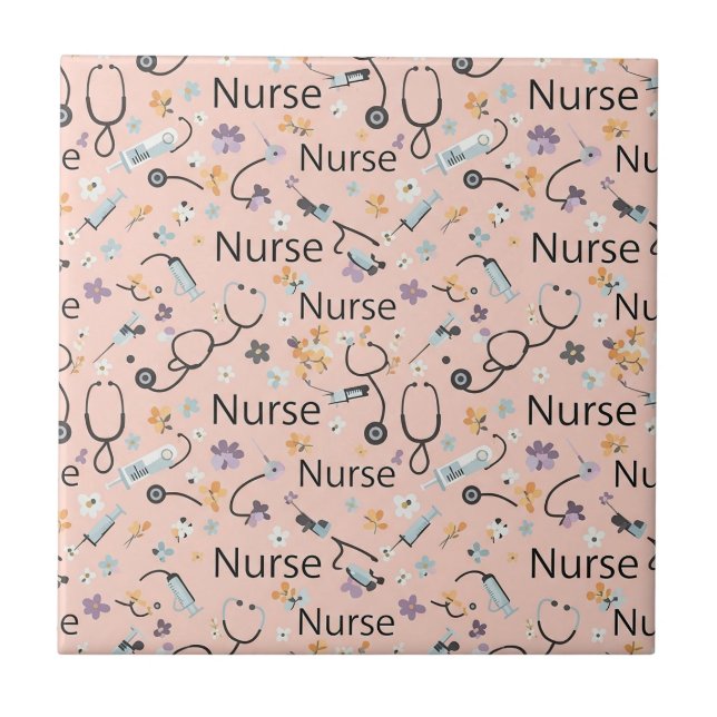 Pink Nurse Life Seamless Pattern (3) Ceramic Tile (Front)