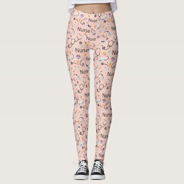 Pink Nurse Life Seamless Pattern (3) Leggings (Front)