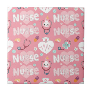 Pink Nurse Life Seamless Pattern (4) Ceramic Tile