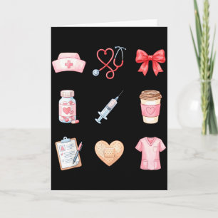Pink Nurse Valentine Stethoscope Scrubs Heart Medi Card