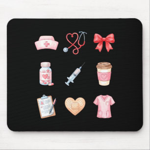 Pink Nurse Valentine Stethoscope Scrubs Heart Medi Mouse Pad