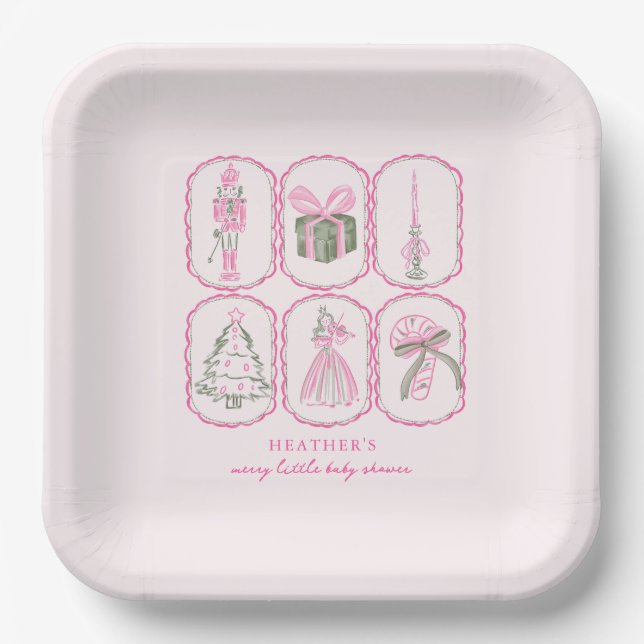 Pink Nutcracker A Merry Little Baby Shower Paper Plate (Front)