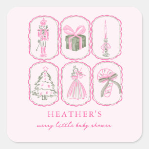 Pink Nutcracker A Merry Little Baby Shower Square Sticker