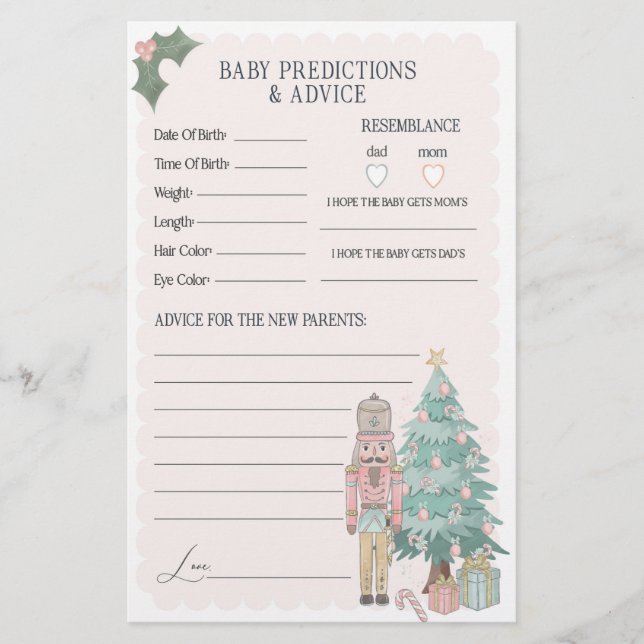 pink nutcracker advice for baby shower game (Front)