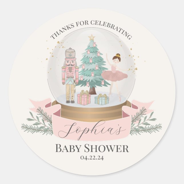 Pink Nutcracker Baby Shower Favours Classic Round Sticker (Front)