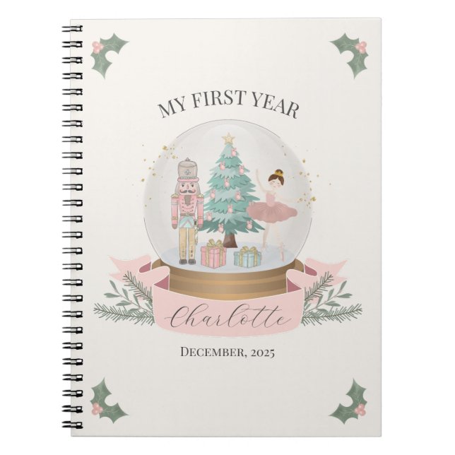 Pink Nutcracker Baby Shower First Year Milestone Notebook (Front)