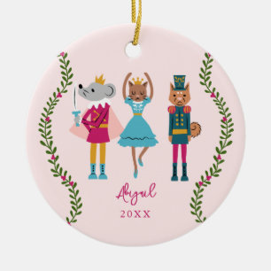 Pink Nutcracker Ballet Animal Girls Ceramic Ornament