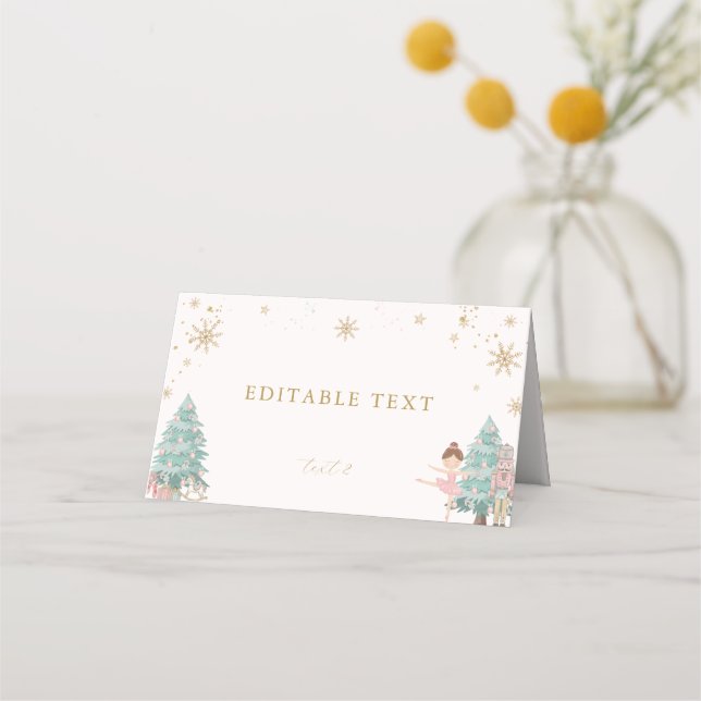 Pink Nutcracker Ballet Baby Shower Fold Place Card (Front)