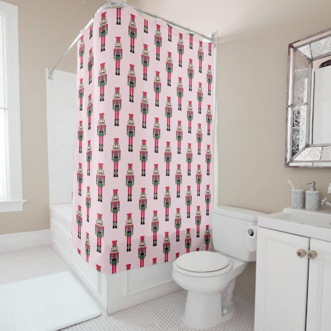 Pink Nutcracker Ballet Christmas Bath Towel Shower Curtain (In Situ)