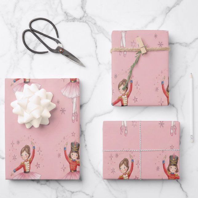 Pink Nutcracker Ballet Theme Girls Wrapping Paper Sheet (Front)