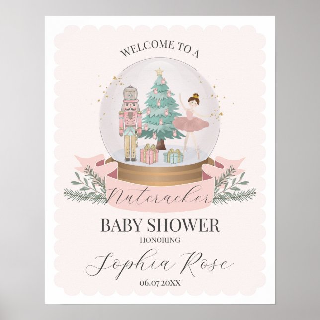 Pink Nutcracker Ballet Winter baby shower welcome Poster (Front)
