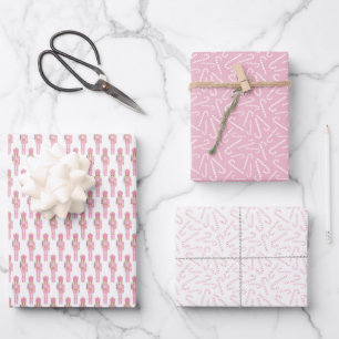 Pink Nutcracker Candy Canes Christmas Holidays Wrapping Paper Sheet