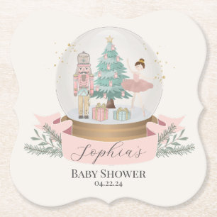 pink nutcracker christmas baby shower  paper coaster