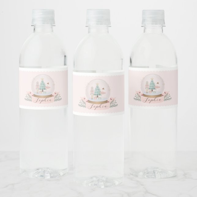 Pink Nutcracker Christmas Birthday Party Water Bottle Label (Bottles)