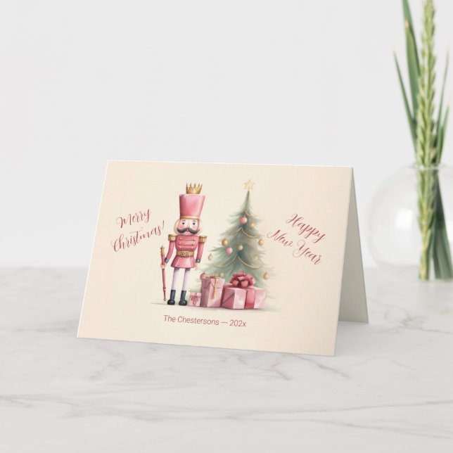 Pink Nutcracker Christmas Holiday Card (Front)