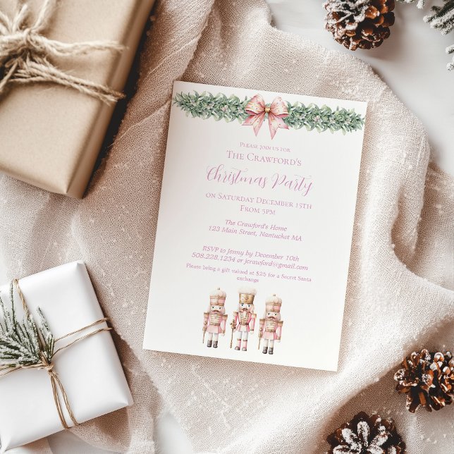 Pink Nutcracker Christmas  Invitation (Pink Nutcracker Christmas Party Invitation)