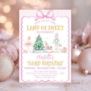 Pink Nutcracker Christmas Land Of Sweet Birthday Invitation