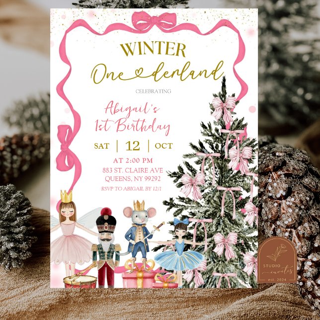 Pink Nutcracker Christmas Onederland Birthday Invitation (Creator Uploaded)