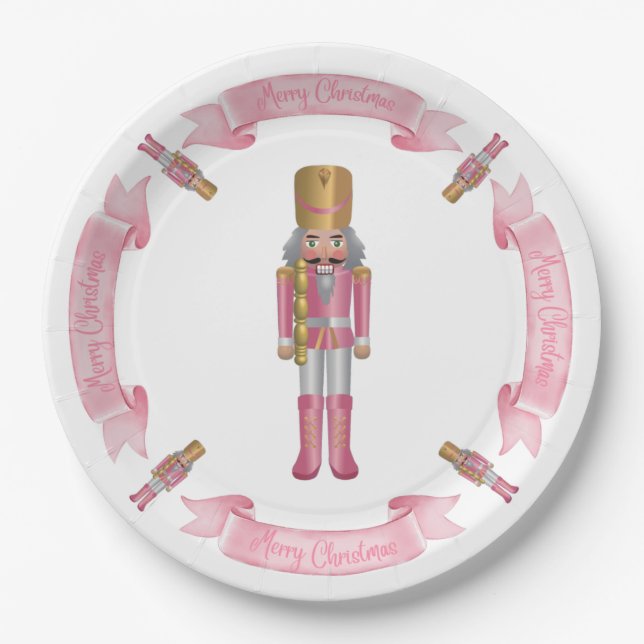 Pink Nutcracker Christmas Paper Plate (Front)