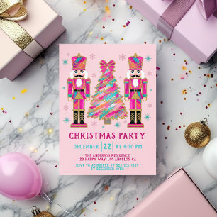 Pink Nutcracker Christmas Party Glitter Holiday Invitation
