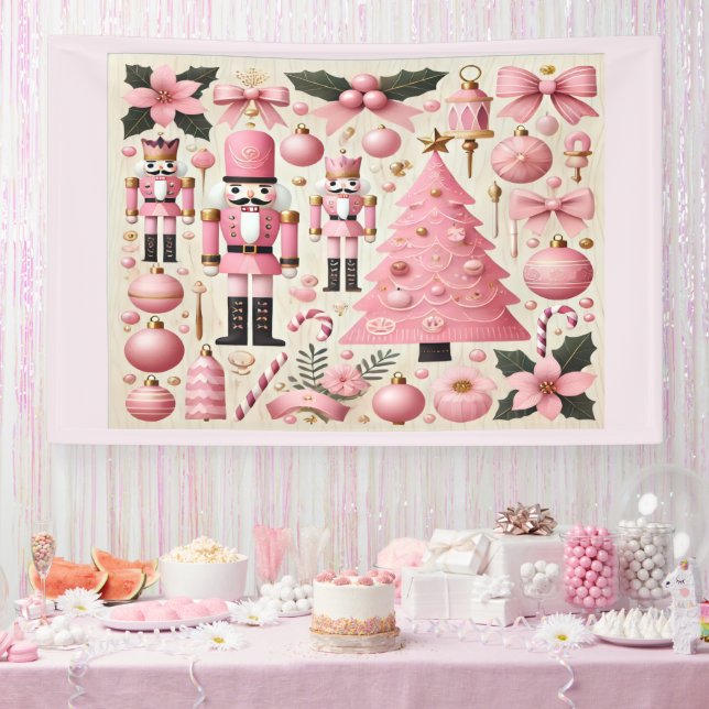 Pink Nutcracker Christmas Tree Banner (Party)